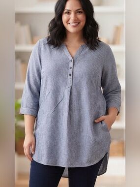 ellos white-Gray Ribbed Henley Tunic Camisole